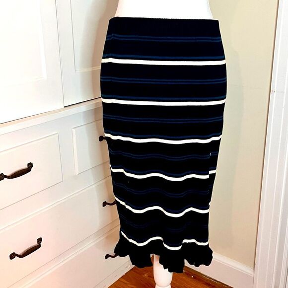 Max Studio Pencil Skirt Ruffle Hem Black Striped Detailing - Picture 1 of 6